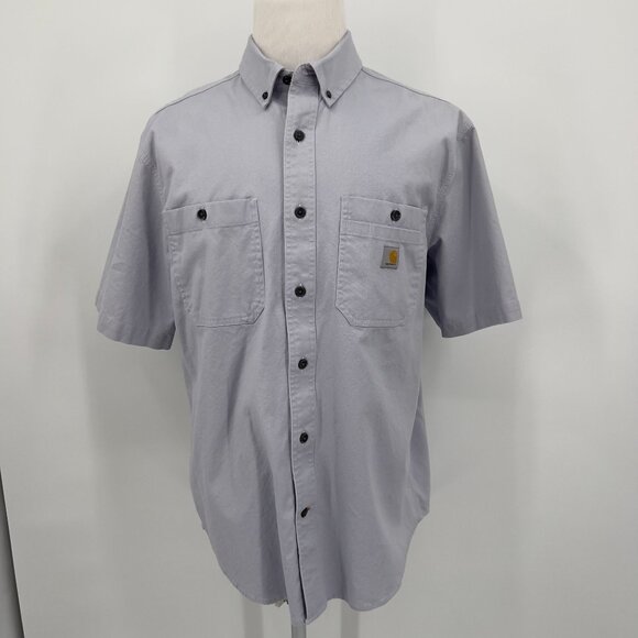 Carhartt Rugged Flex Relaxed Fit Short Sleeve Button-Up Shirt L Large Solid Gray - Picture 2 of 4